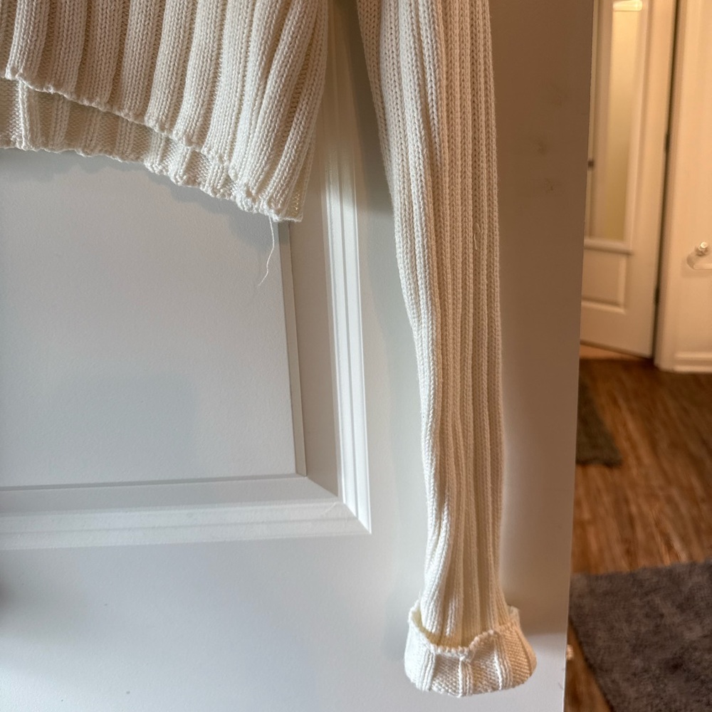 Women's Cream Cropped Turtleneck Sweater - Picture 3 of 5